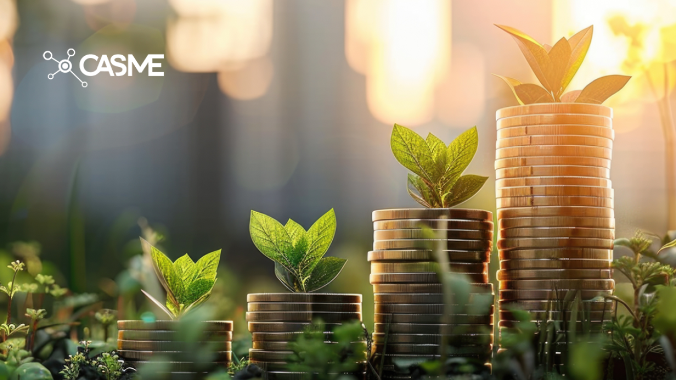 Piles of coins with plants growing from them