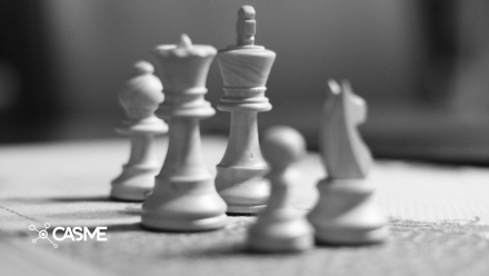 Black and white photo of chess pieces
